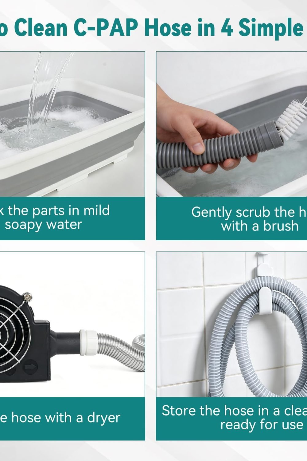 11 Pack CPAP Cleaning Kit - 78.7 in Extra-Thick Hose Brush CPAP Hose Dryer packaging and contents - 11 Pack CPAP Cleaning Kit - 78.7 in Extra-Thick Hose Brush CPAP Hose Dryer