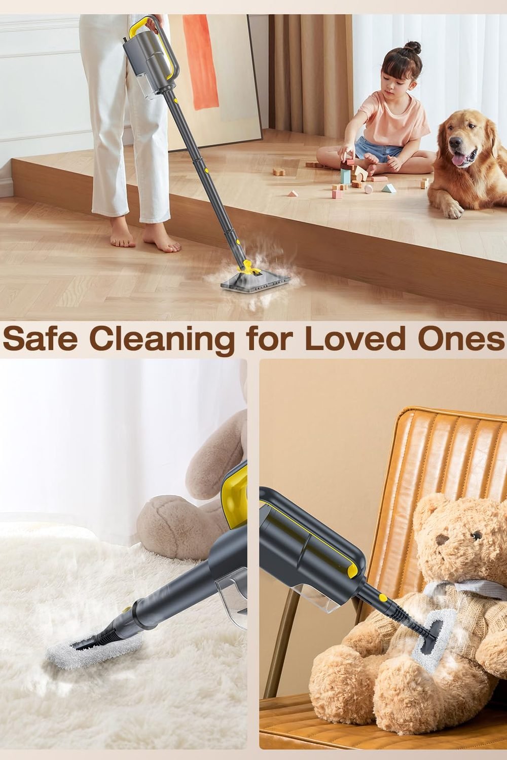 Steam Cleaner, 10-in-1 Detachable Handheld Steam Mop Multi-Surface in use at home - Steam Cleaner, 10-in-1 Detachable Handheld Steam Mop Multi-Surface