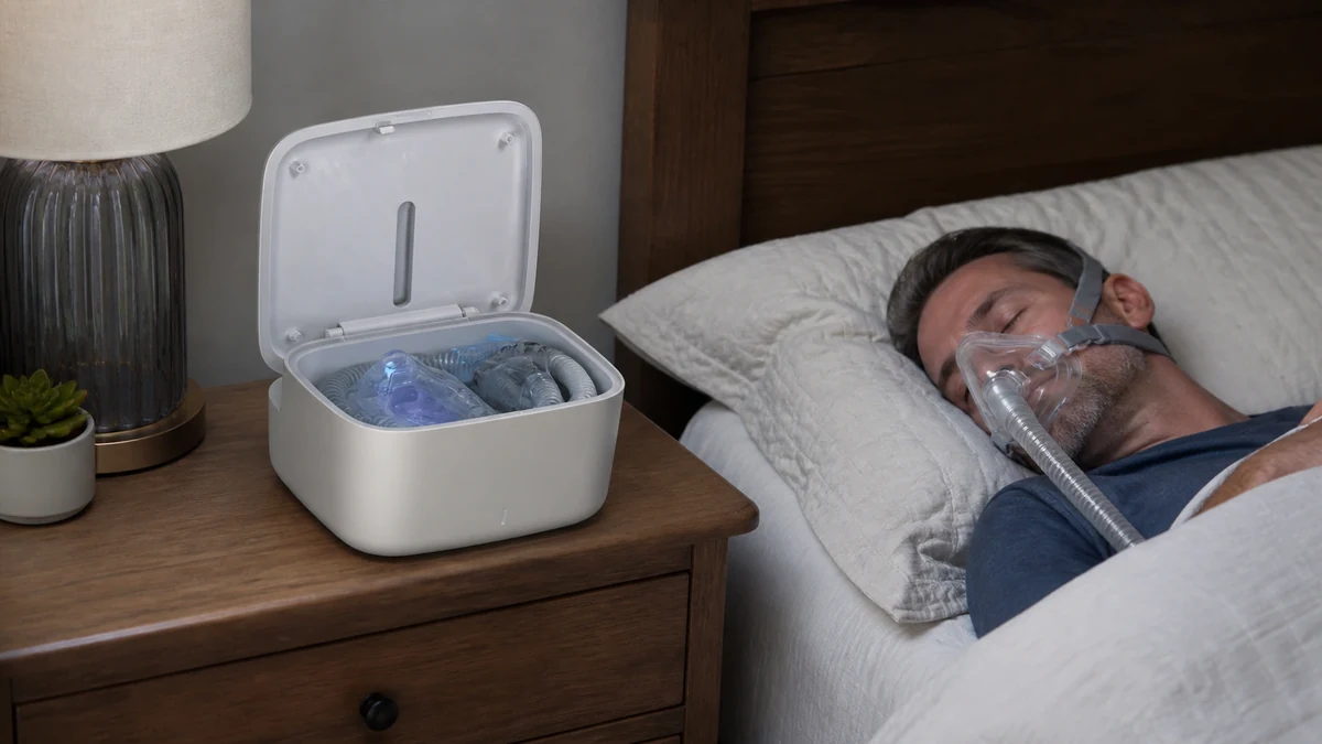 Real-world cpap cleaning machine setup in an outdoor living space