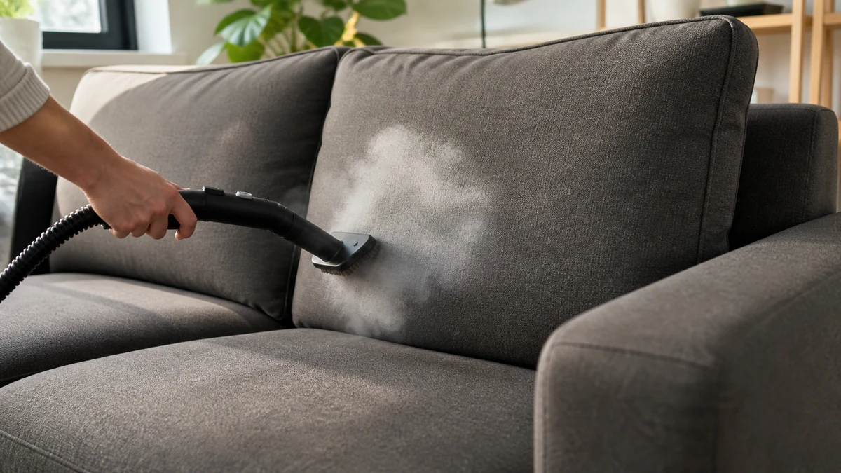 Real-world steam cleaner for furniture setup in an outdoor living space