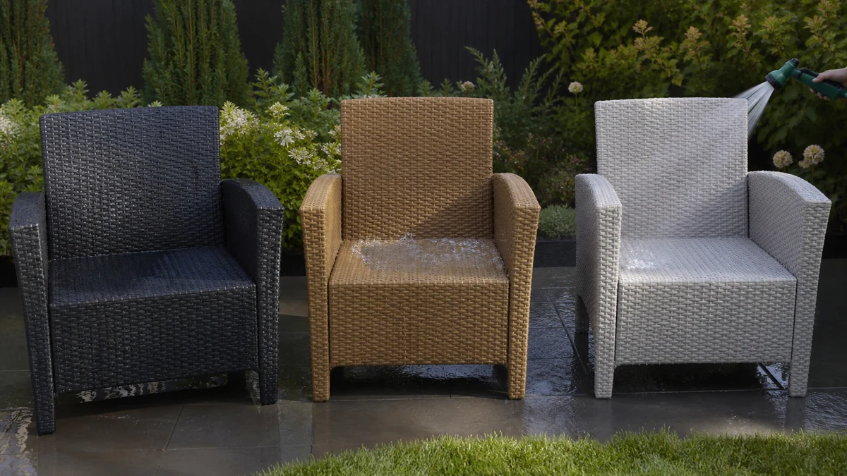 weatherproof outdoor furniture comparison testing setup
