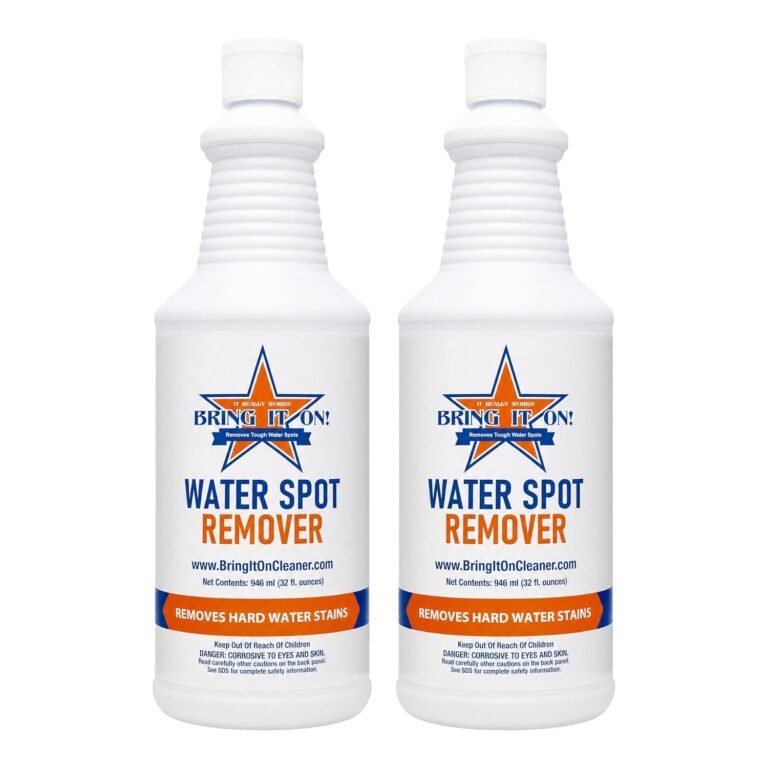 Two 32 fl oz bottles of Bring It On Water Spot Remover on a white background