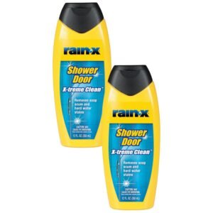 Two 12 fl oz bottles of Rain-X Shower Door X-treme Clean on a white background